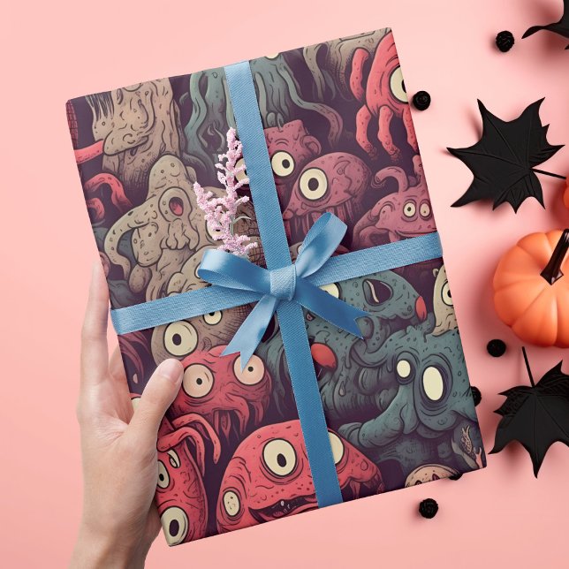 Papel De Regalo Halloween, un monstruo de la mirada fantasmal y ab (Subido por el creador)