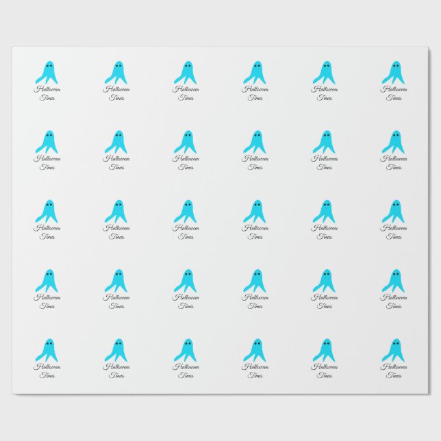 Papel De Regalo Halloween veces el fantasma azul garabato dibujado (Superficie plana)