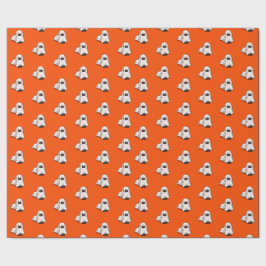 Papel De Regalo Halloween Whimsical Funny Dog Ghost Naranja