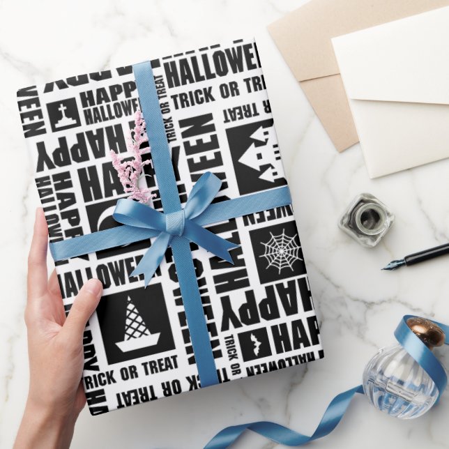 Papel De Regalo Halloween Whimsical Funny typography Black (Regalar)