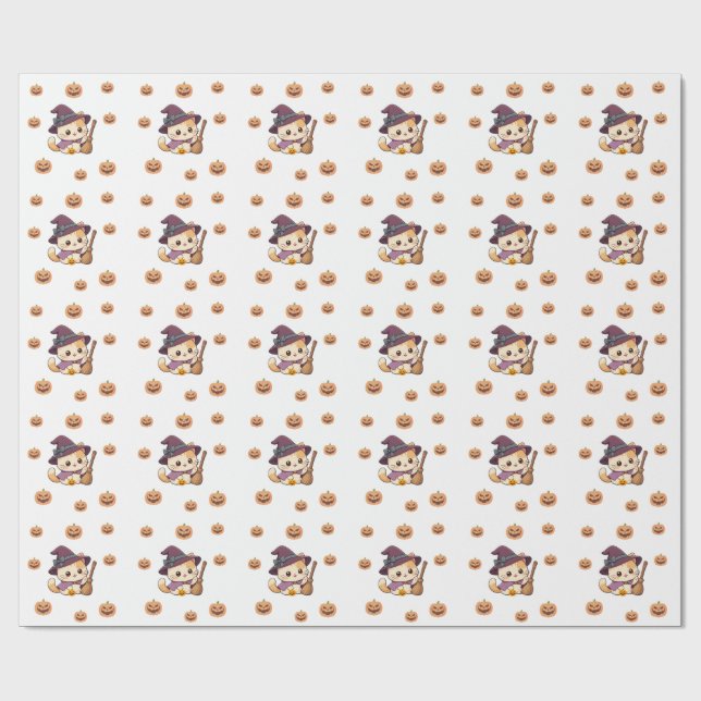 Papel De Regalo Halloween Witch Cat Pumpkin Pattern (Superficie plana)