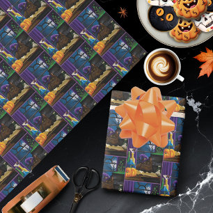 Papel De Regalo Halloween Witch Cat Purple Magic