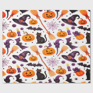 Papel De Regalo Halloween Witch Gorra Pumpkins Bats Spooky Magic