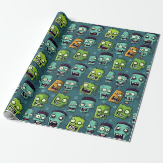 Papel De Regalo Halloween zombie design with green background