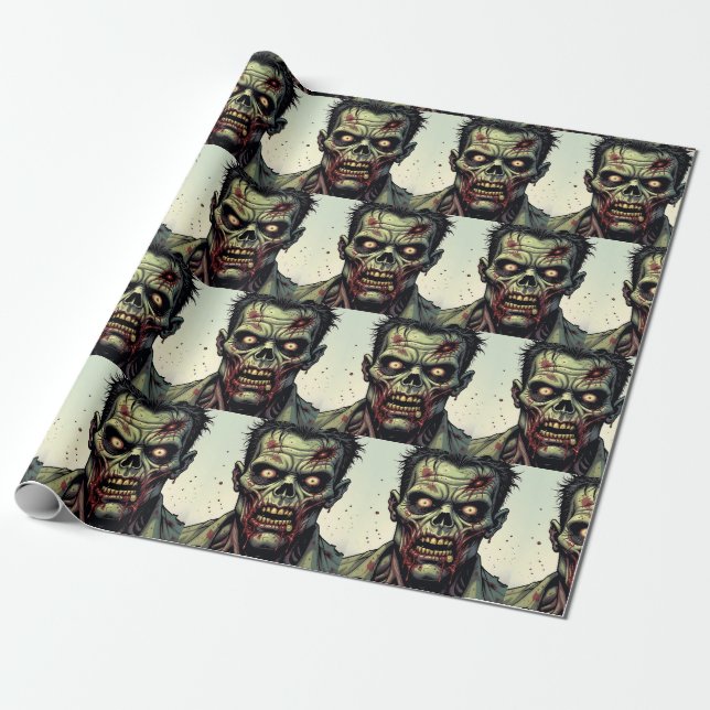 Papel De Regalo Halloween Zombie espeluznante (Desenrollado)