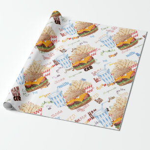 Papel De Regalo Hamburguesa Fries Fast Food BBQ Diner