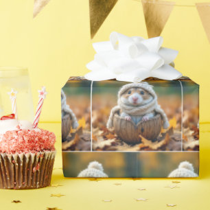 Papel De Regalo Hamster otoñal en un caparazón de nueces