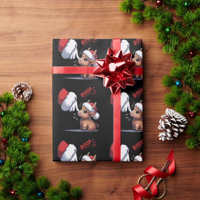 Papel De Regalo Hand Boop Christmas Highland Cow Santa Farmer  (Regalo de vacaciones)