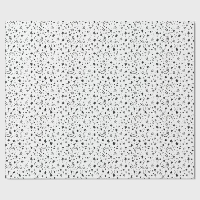Papel De Regalo Hand Drawn Celestial Night Sky Pattern (Superficie plana)
