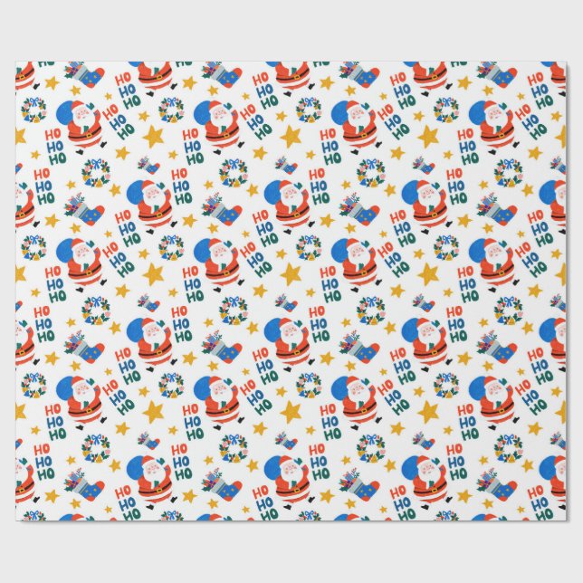 Papel De Regalo Hand Drawn Christmas Crayon Style Santa Pattern (Superficie plana)