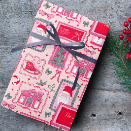 Papel De Regalo Hand Drawn christmas doodles pink custom name