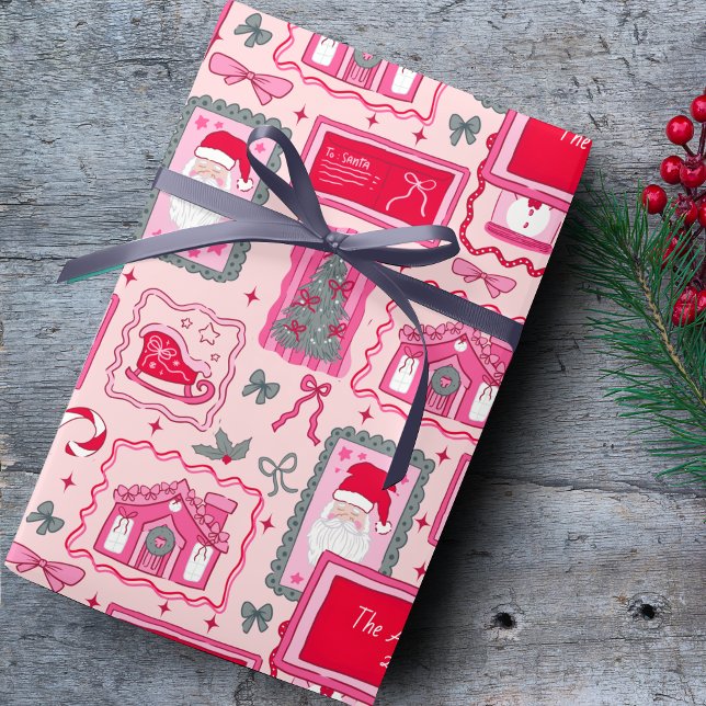 Papel De Regalo Hand Drawn christmas doodles pink custom name (Subido por el creador)