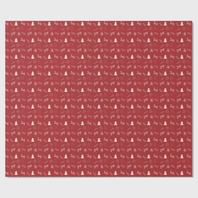 Papel De Regalo Hand-Drawn Festive Red & White Christmas (Superficie plana)