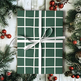 Papel De Regalo Hand Drawn Forest Green and White Grid Holiday