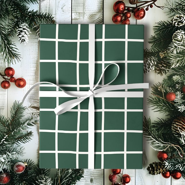Papel De Regalo Hand Drawn Forest Green and White Grid Holiday (Subido por el creador)