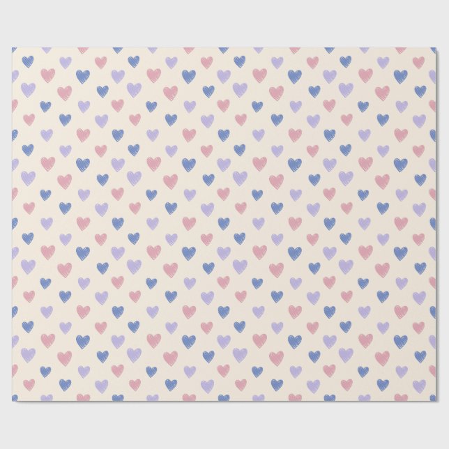 Papel De Regalo Hand Drawn Heart Doodle Pattern Wrapping Paper (Superficie plana)