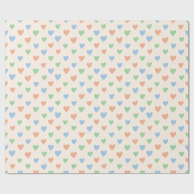 Papel De Regalo Hand Drawn Heart Doodle Pattern Wrapping Paper (Superficie plana)