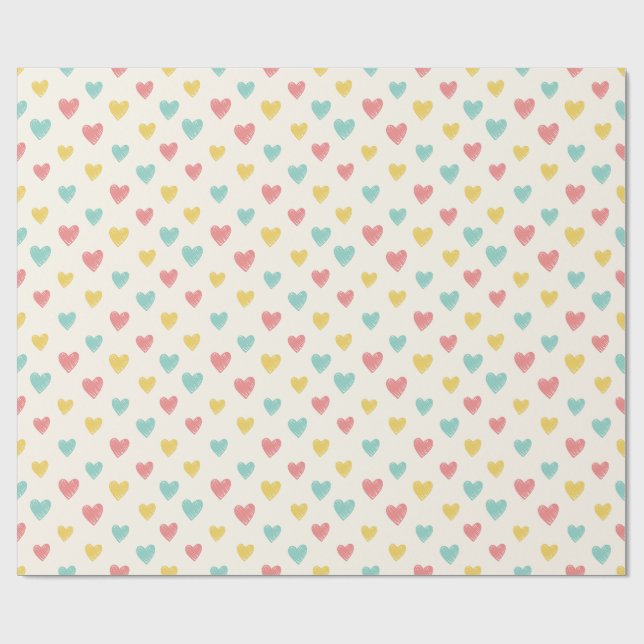 Papel De Regalo Hand Drawn Heart Doodle Pattern Wrapping Paper (Superficie plana)