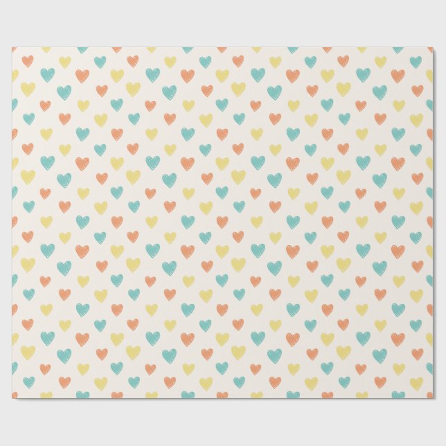 Papel De Regalo Hand Drawn Heart Doodle Pattern Wrapping Paper (Superficie plana)