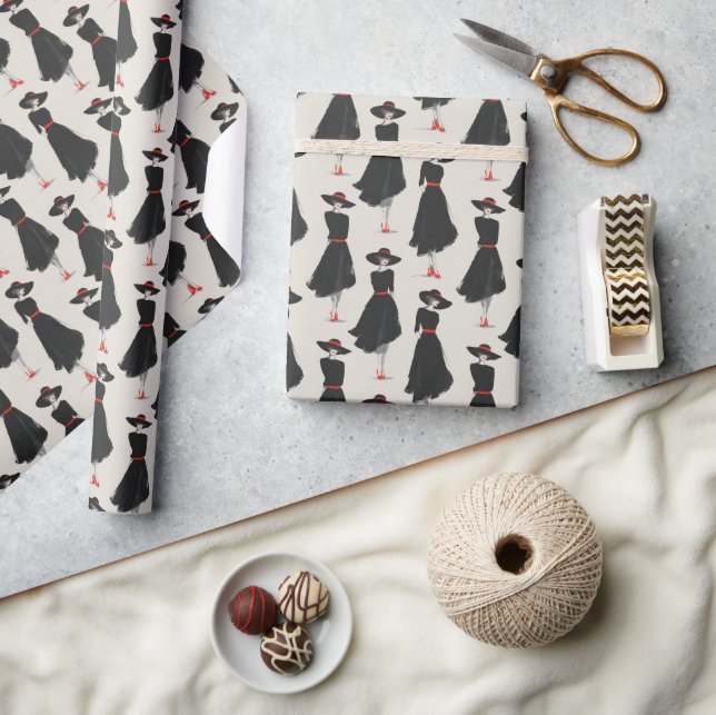 Papel De Regalo Hand Drawn Little Black Dress Fashion Pattern (Artesanía)