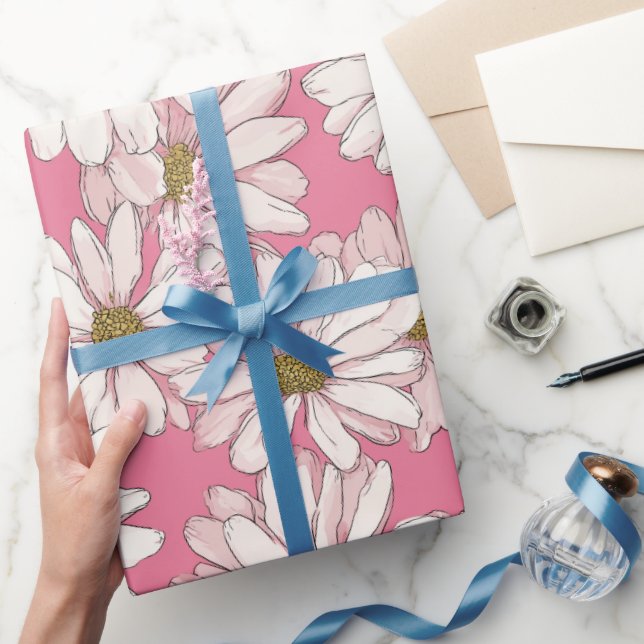 Papel De Regalo Hand Drawn Pink Daisy White Floral Pattern (Regalar)