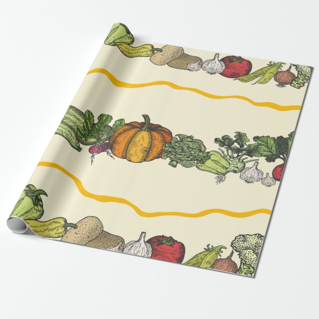 Papel De Regalo Hand drawn seamless pattern of natural vegetables  (Desenrollado)