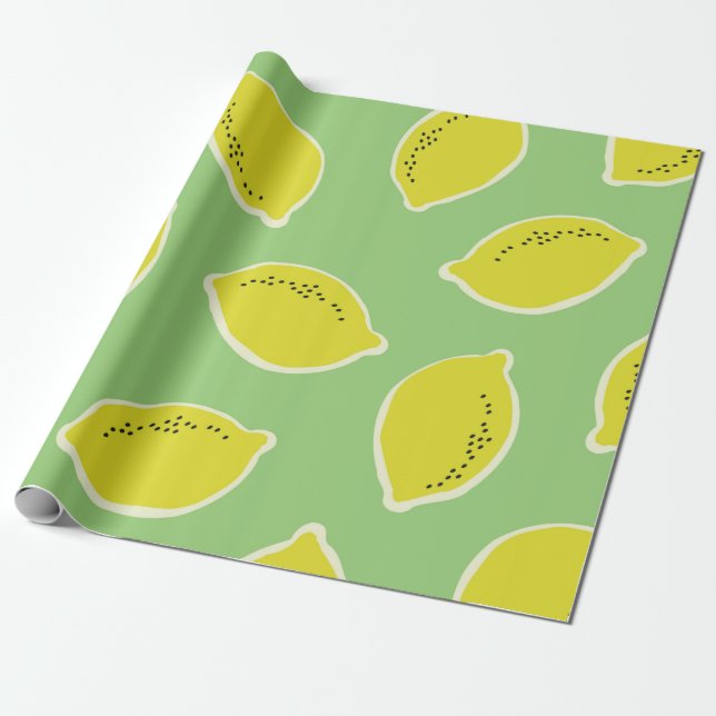 Papel De Regalo Hand drawn seamless pattern with lemons in yellow, (Desenrollado)