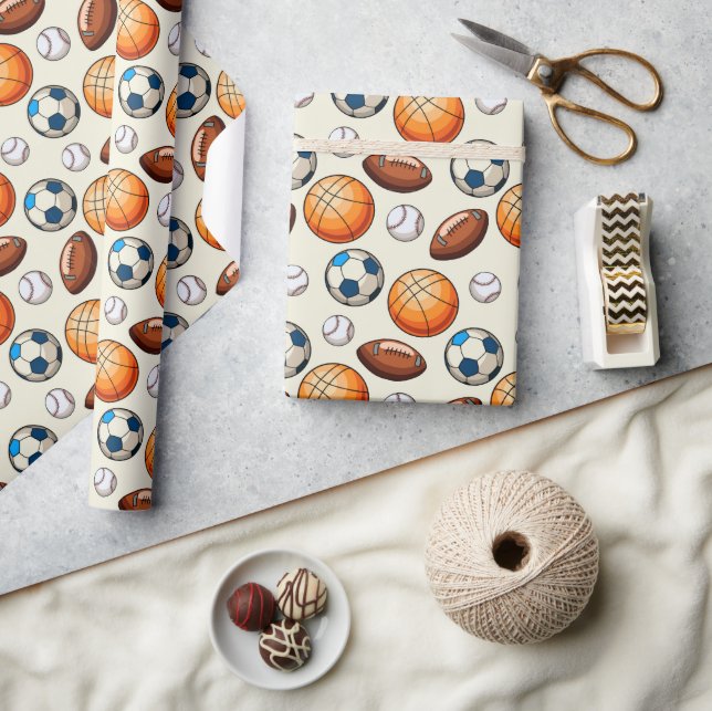 Papel De Regalo Hand drawn Sports Balls Wrapping Paper (Artesanía)