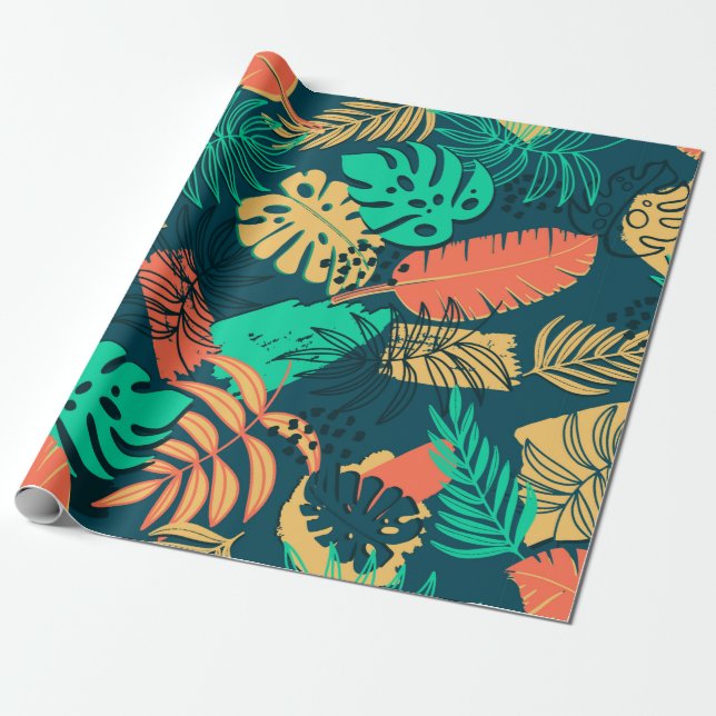 Papel De Regalo Hand drawn tropic flat pattern. Palm leaves backgr (Desenrollado)