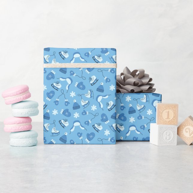 Papel De Regalo Hand Drawn Winter Pattern Blue Wrapping Paper Roll (Baby Shower)