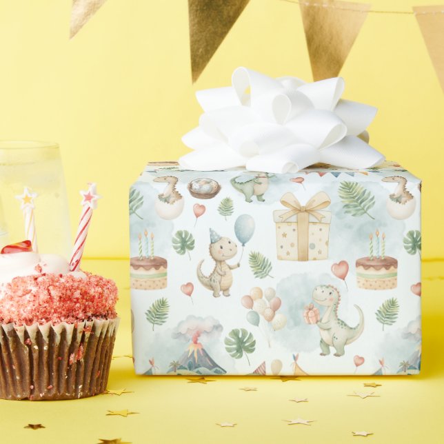 Papel De Regalo HandPainted Birthday Dinos Wrapping Paper Roll (Fiesta de cumpleaños )