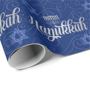 Papel De Regalo Hanukkah azul y plata con Estrella de David