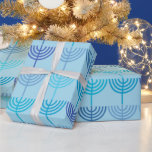 Papel De Regalo Hanukkah Chanukah Chanukkiah Menorah Pattern Blue<br><div class="desc">Patrón de Menorah de Hanukkah Chanukkiah en azul. Bonito diseño geométrico minimalista moderno para el festival judío de las luces. Por Kierkegaard Design Studio.</div>