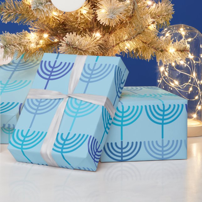 Papel De Regalo Hanukkah Chanukah Chanukkiah Menorah Pattern Blue (Vacaciones)