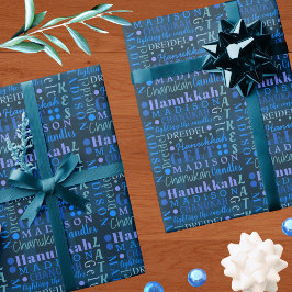 Papel De Regalo Hanukkah Collage Dark Blue Guay Cute Chilte Nombre
