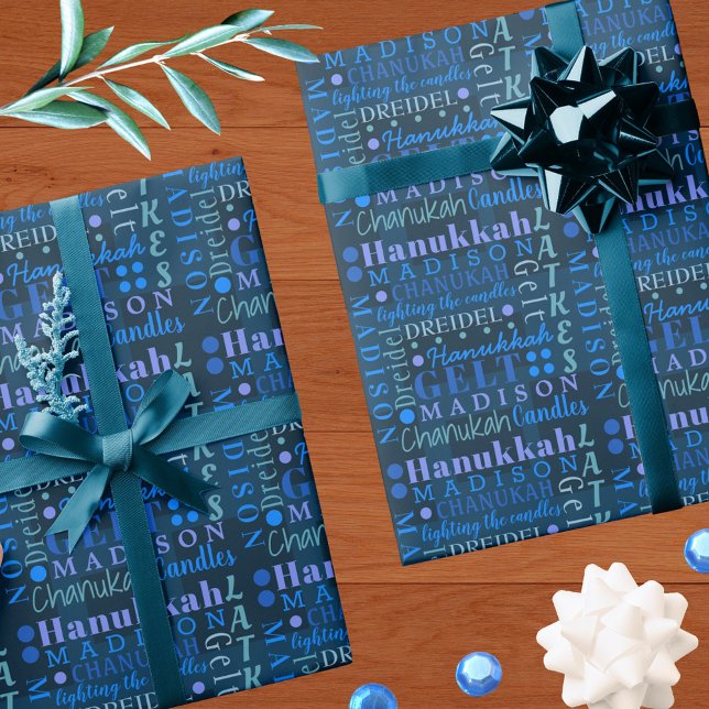 Papel De Regalo Hanukkah Collage Dark Blue Guay Cute Chilte Nombre (Subido por el creador)