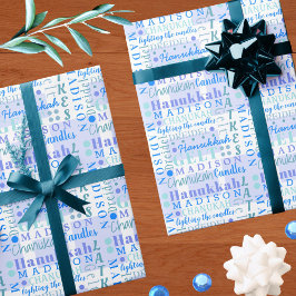 Papel De Regalo Hanukkah Collage Light Blue Guay Cute Chilte Nombr
