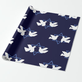 Papel De Regalo Hanukkah Dove Peace Star de David Patterned