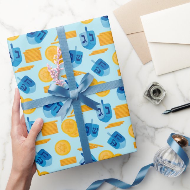 Papel De Regalo Hanukkah Dreidel Game Gelt Dark Blue (Regalar)