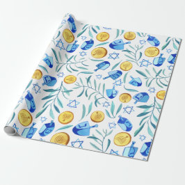 Papel De Regalo Hanukkah Dreidel Patrón de vacaciones judías