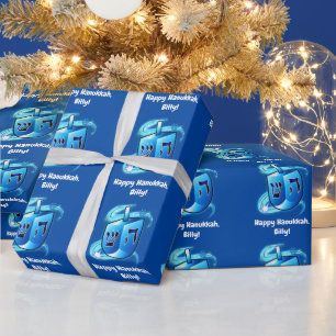 Papel De Regalo Hanukkah Dreidel Spinning Name Personalizable