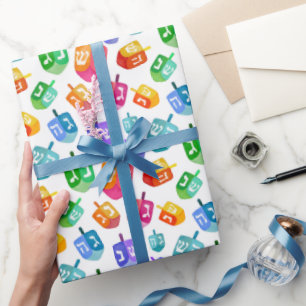Papel De Regalo Hanukkah Dreidels vacaciones acuáticas con arcoiri