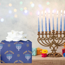 Hanukkah Estrella de Oro de David Menorah Azul Bla