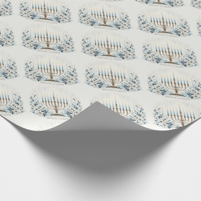 Papel De Regalo Hanukkah Festival de las Luces con Menorah y Lily (Esquina)