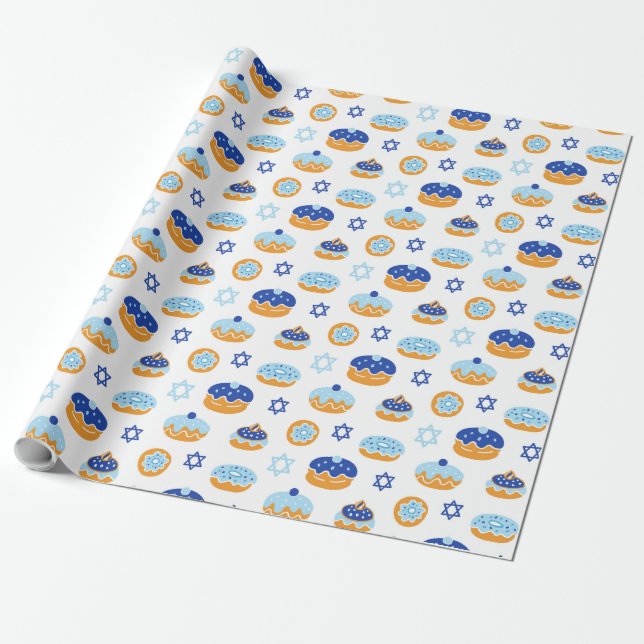 Papel De Regalo Hanukkah Jelly Donut Star de David Wrapping Paper (Desenrollado)