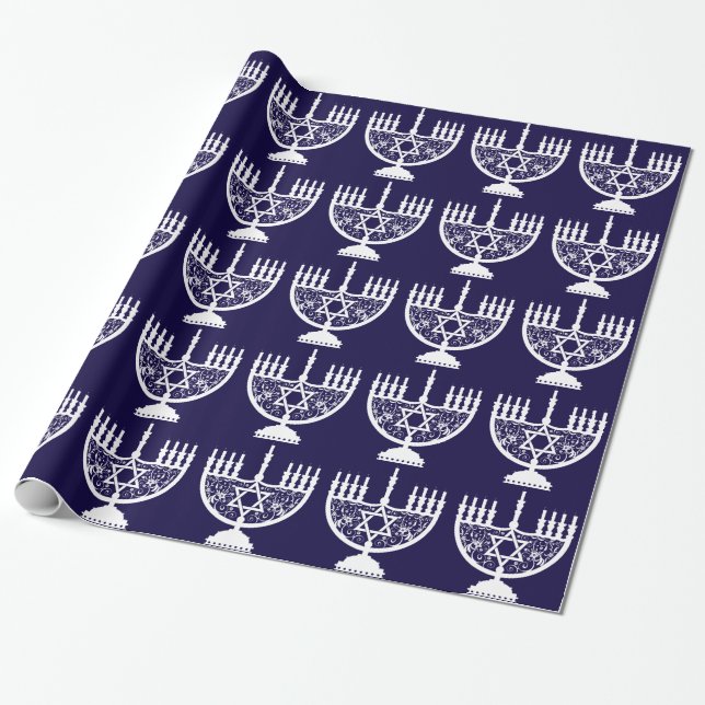 Papel De Regalo Hanukkah Menorah (Desenrollado)