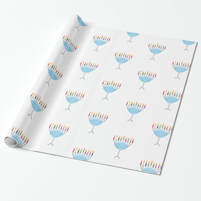 Papel De Regalo Hanukkah Menorah con máscara facial (Desenrollado)
