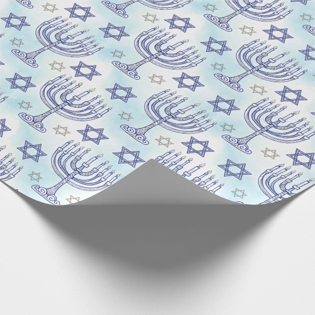 Papel De Regalo Hanukkah Menorah Star of David Doodle Art Style (Esquina)