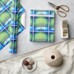 Papel De Regalo Hanukkah Moderno trendy Patrón de Menorah Verde Az<br><div class="desc">Un ilustracion fotográfico de fondo de menorás artísticos brillantes, coloridos, azules y verdes te ayuda a inaugurar las vacaciones de Hanukkah con estilo. Sienta el calor y la alegría de la temporada de vacaciones cada vez que usas este papel de envolvimiento brillante y colorido de Hanukkah. En mi colección de...</div>