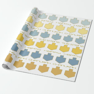Papel De Regalo Hanukkah Personaliza el Giftwrap "Dreidel Blue/Tan